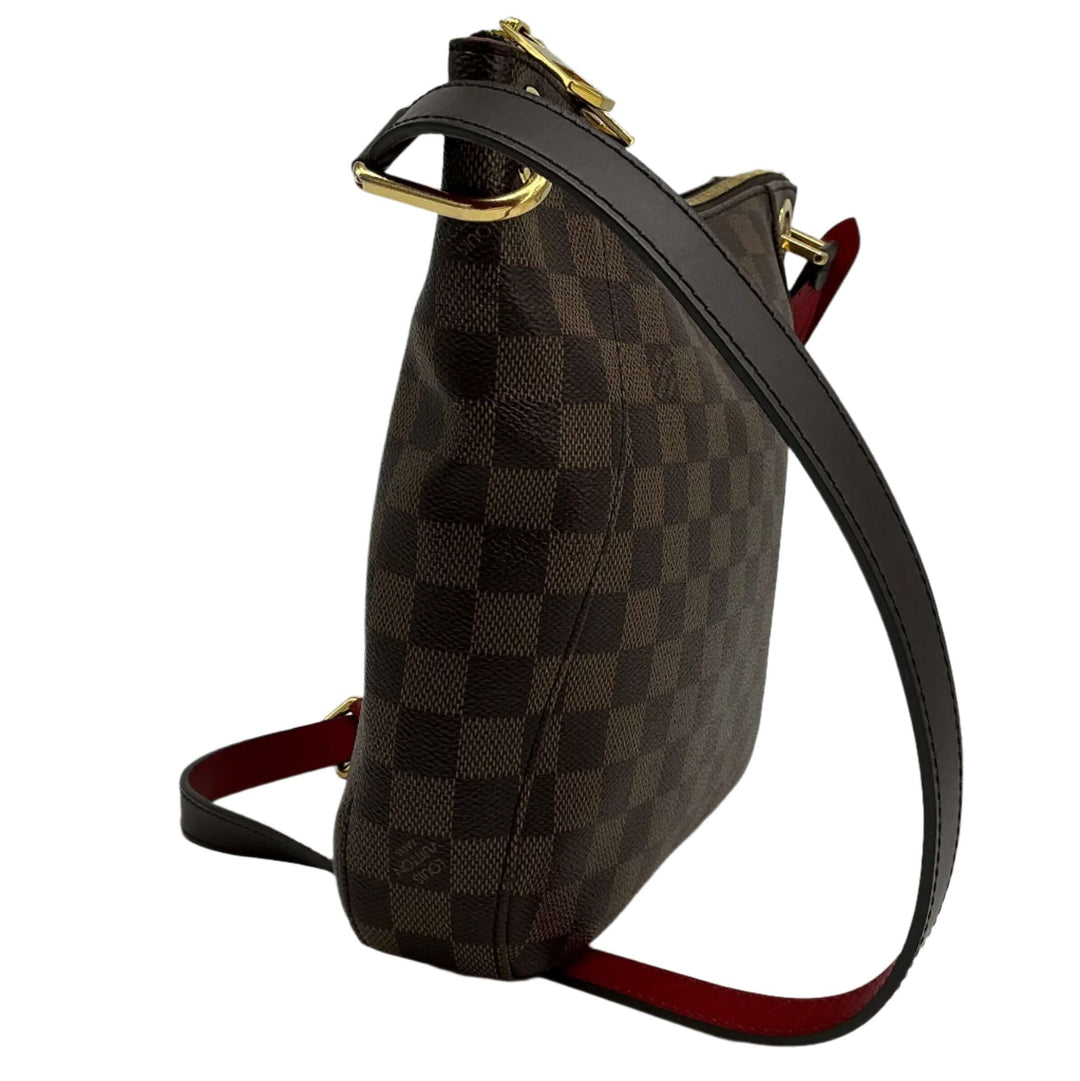 Louis Vuitton South Bank Besace Shoulder Bag in Damier Ebene Canvas, elegant design with a chic shoulder strap.