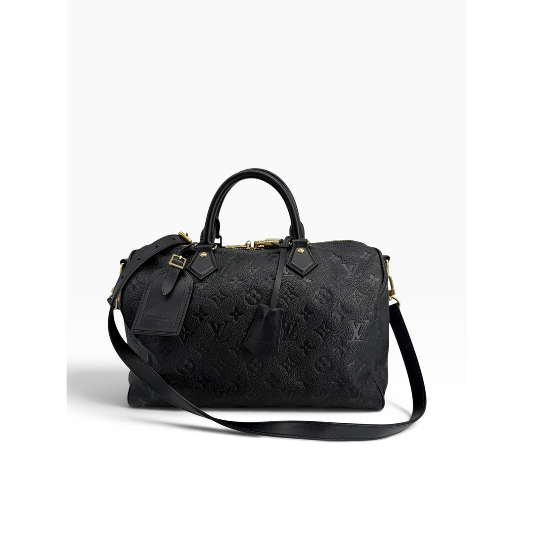 Front view of Louis Vuitton Speedy Soft 30 M47186 in black Monogram Empreinte leather