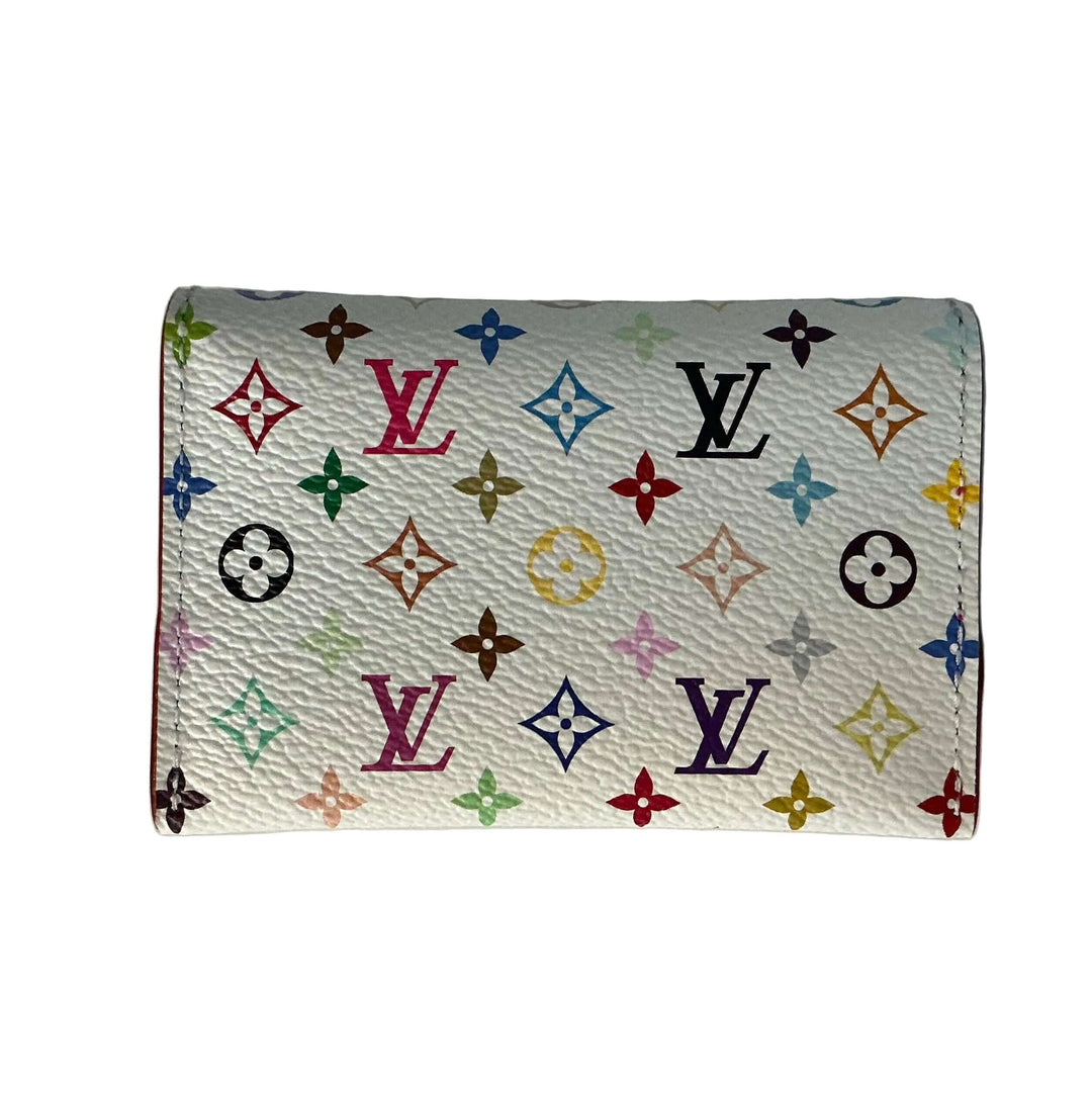 Louis Vuitton x Takashi Murakami Slim Card Holder – Multicolor White on display with vibrant Monogram pattern.