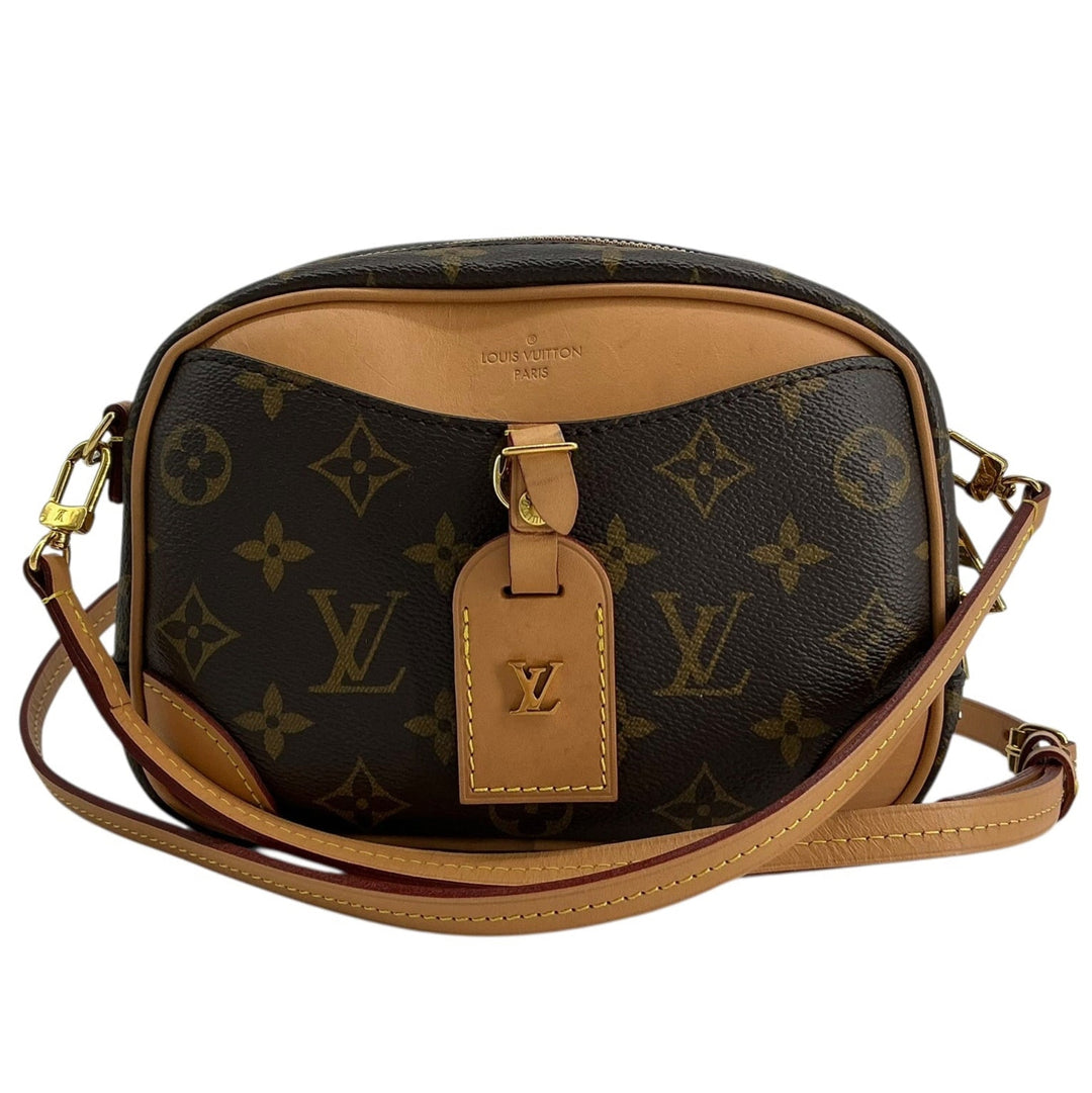 Louis Vuitton Monogram Deauville Mini front with Vachetta luggage tag and shoulder strap