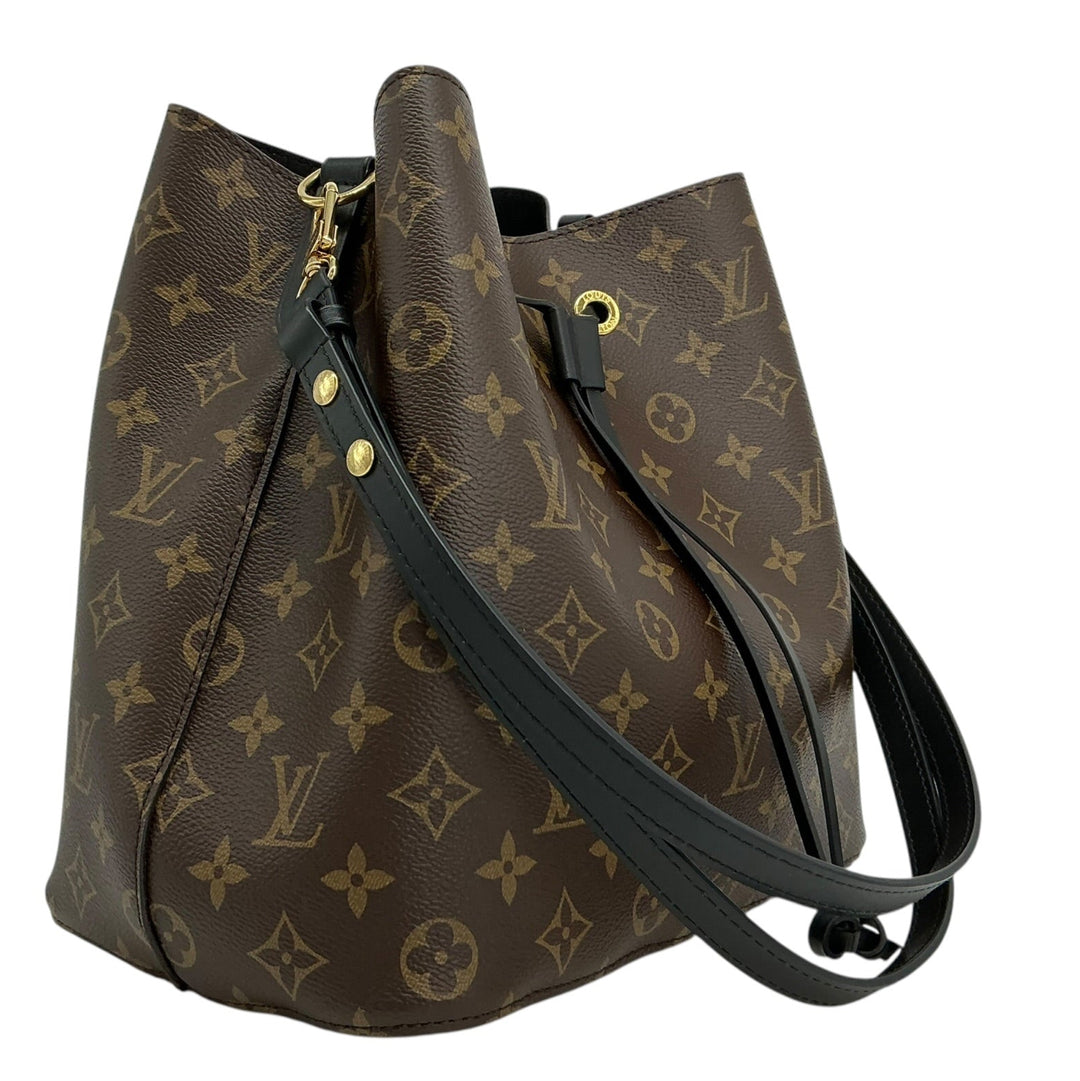 Louis Vuitton NéoNoé MM Black angled exterior with Monogram canvas and removable strap
