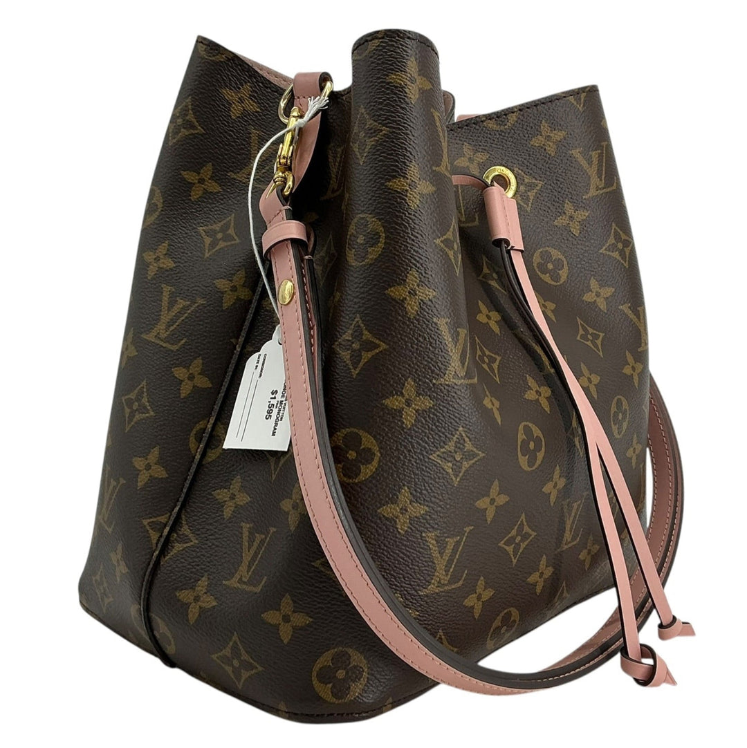 Angled front view of Louis Vuitton NeoNoe MM with Rose Poudre strap