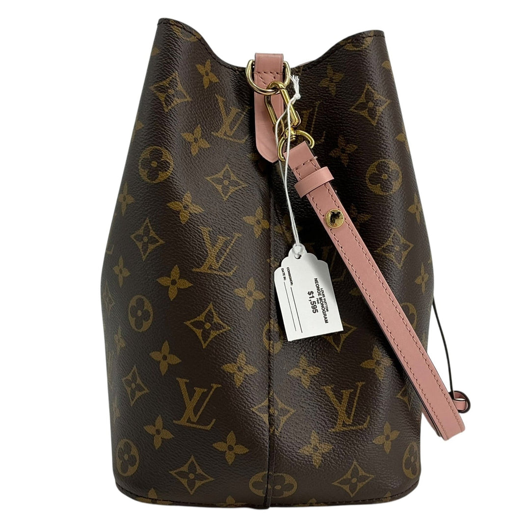 Side profile of Louis Vuitton NeoNoe MM Monogram bucket ba