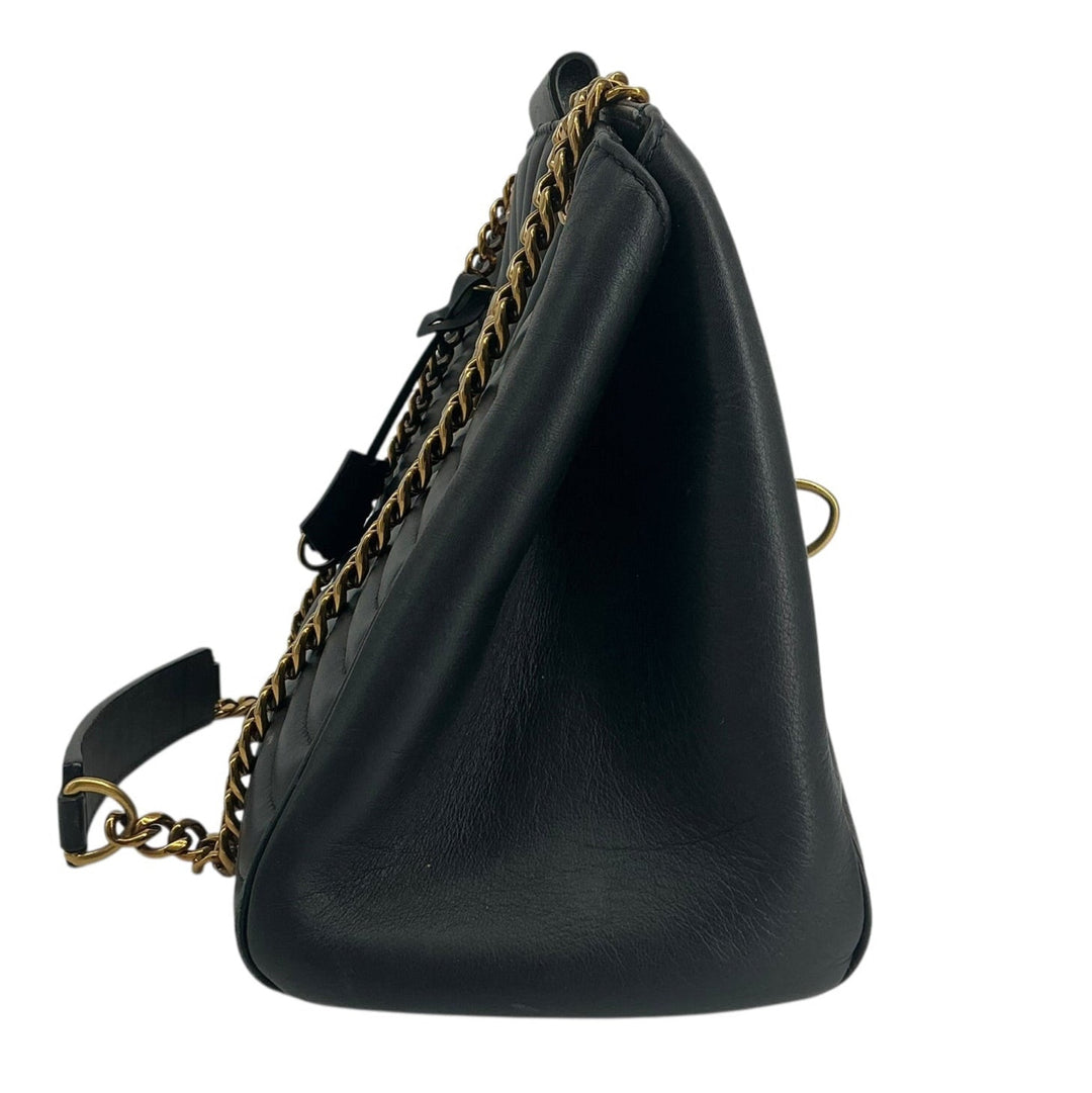Opposite side profile of Louis Vuitton New Wave Chain Tote black leather