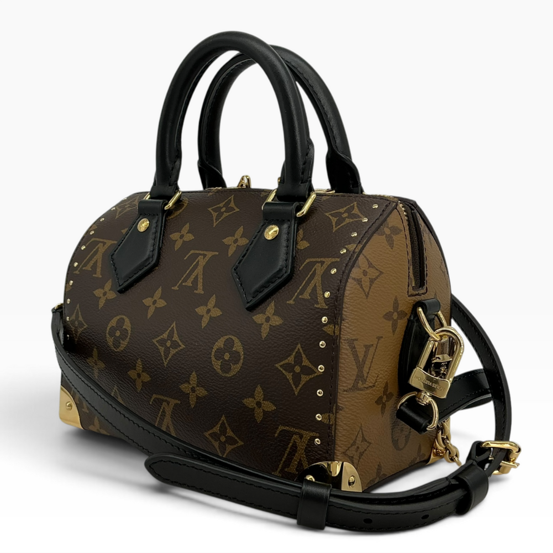 Louis Vuitton Speedy Trunk 20 angled rear and side exterior with trunk-style hardware