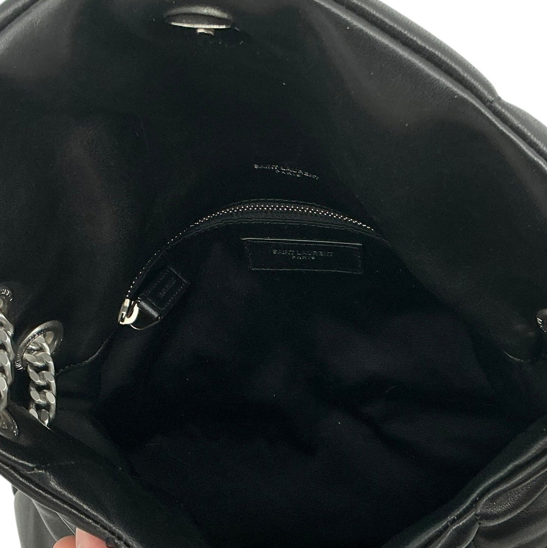 Saint Laurent Medium Loulou Puffer black interior with zip pocket